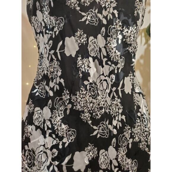 Vtg Alex Evenings Floral Rose Silk Blend Sheer Ruffle Beaded Sequin Dress 12P - Picture 7 of 15